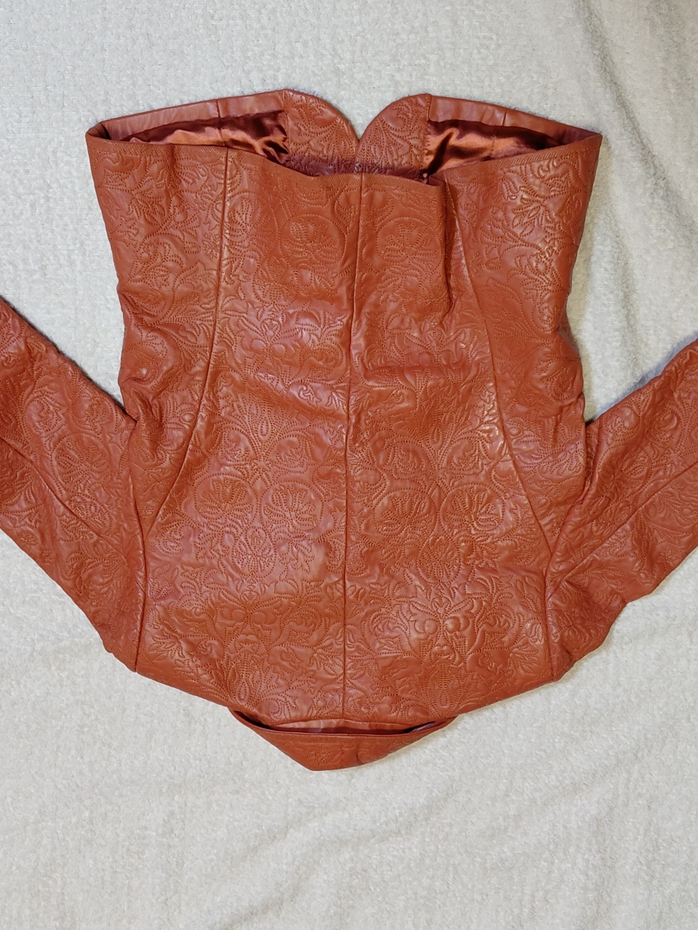 Peter Nygard Embossed snap Button-Front genuine Leather Jacket XS - Rust Orange - Picture 2 of 7